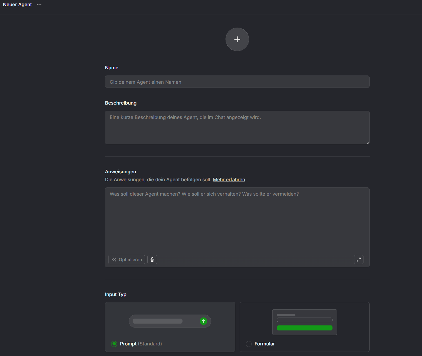 Langdock Agent-Konfiguration mit Name, Beschreibung, Anweisungen und Input-Typen